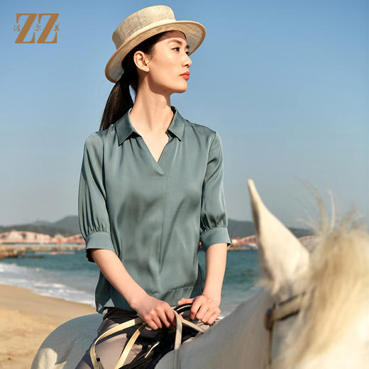佐尔美夏季新款 桑蚕丝真丝弹力缎衬衣女E32CS20 商品图2