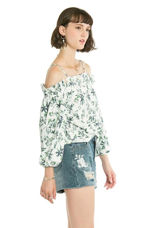 DONG DE XI 植物印花挖肩开衩上衣 2648 商品图2