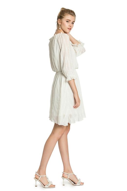 SUMMER & SAGE 白色纱质一字肩连衣裙 2753 商品图2