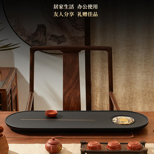 【样品清仓4折】锦绣-风顺高端天然玄青乌金石头茶盘家用简约茶具托台新中式（约80*28） 商品图4