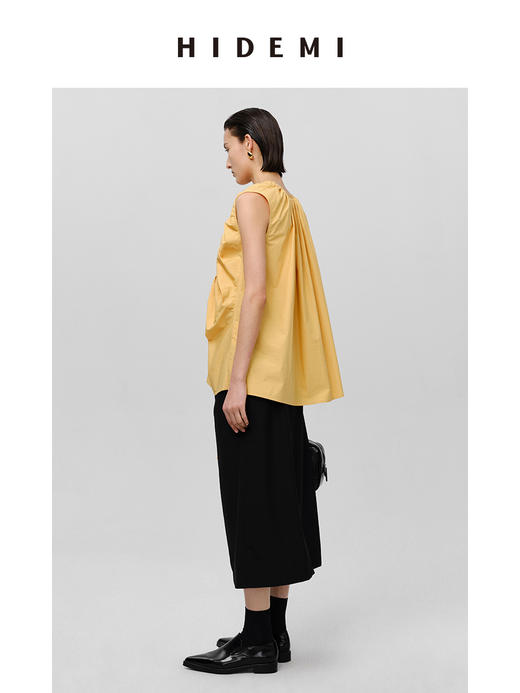 HIDEMI 抽绳立体褶皱设计感前后两穿式连衣裙上衣 阳光橙/黑色 商品图4