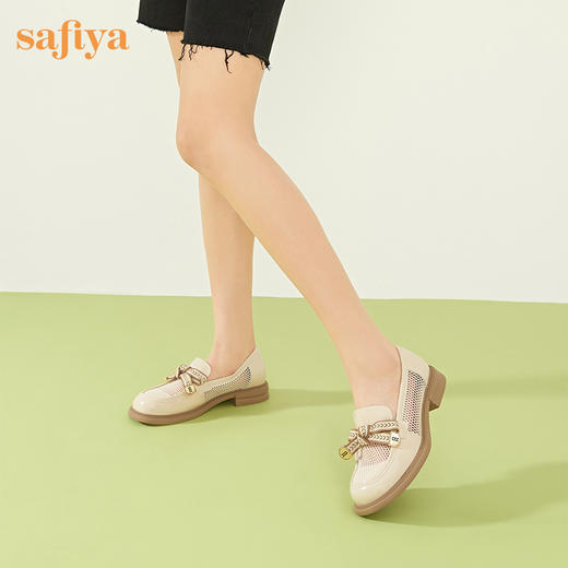 Safiya/索菲娅2023春季新品麦穗蝴蝶结网面休闲软底英伦JK小皮鞋 SF31112427 商品图5