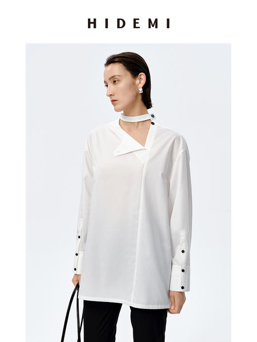 HIDEMI 极简设计感多穿镂空不对称纽扣衬衫 商品图1