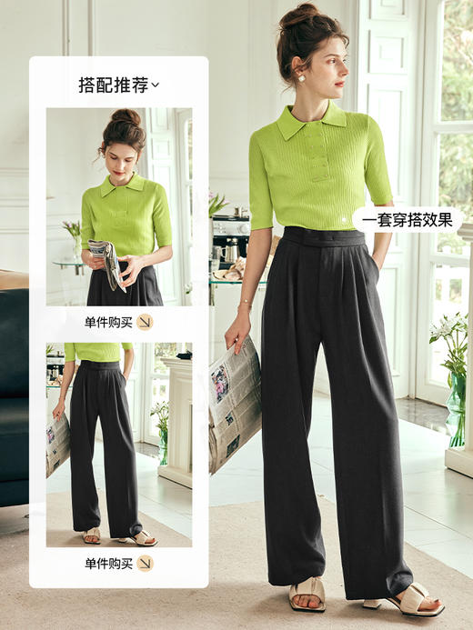 OLrain欧芮儿法式polo领短袖t恤女夏季2023年新款修身纯色套头衫 商品图3