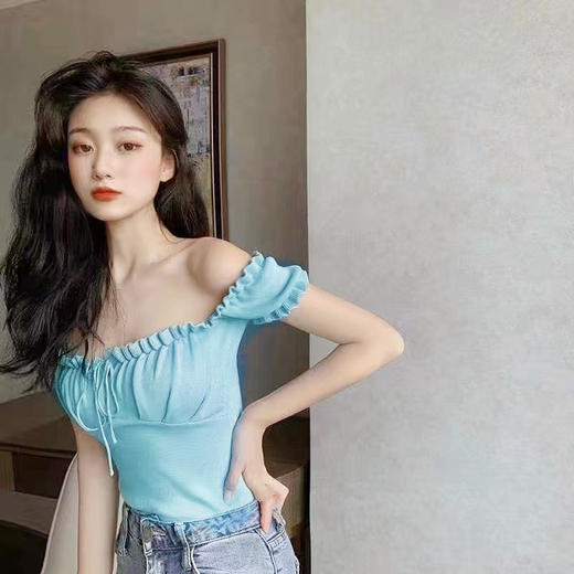 【欧美性感！夏季一字肩上衣】抹胸设计，时尚别致，灵动优雅，锁骨高端gao级感女设计感抽绳外穿抹胸衣服。 商品图9