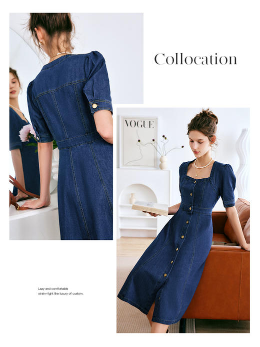 欧芮儿牛仔连衣裙女夏季2022新款法式收腰显瘦复古气质设计感裙子 商品图2