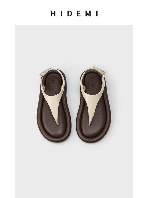 HIDEMI 云朵厚底人字极简凉鞋 黑色/棕白拼色/白米拼色 商品图0