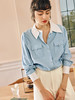 OLrain欧芮儿法式蓝色衬衫女春季2023新款宽松气质设计感撞色衬衣 商品缩略图0
