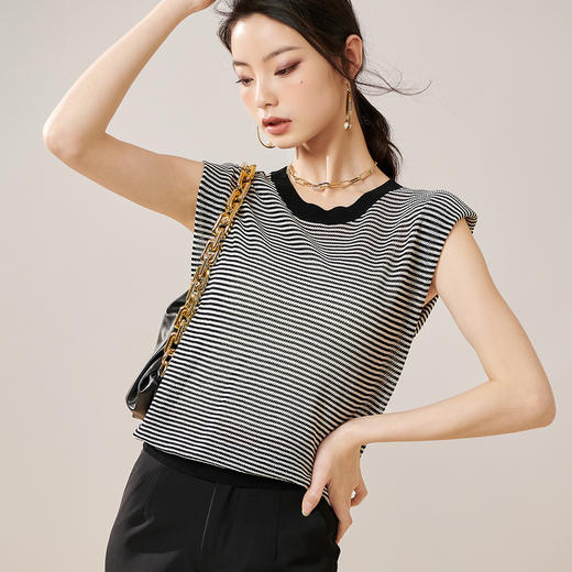 剩S/M/L/XL 芳外【条纹背心针织T】2024夏季新款女式针织衫 商品图5