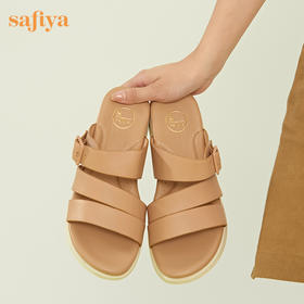Safiya/索菲娅2023新品春夏真皮外穿休闲百搭软底坡跟凉拖 SF32110036