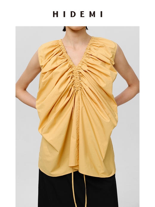 HIDEMI 抽绳立体褶皱设计感前后两穿式连衣裙上衣 阳光橙/黑色 商品图8