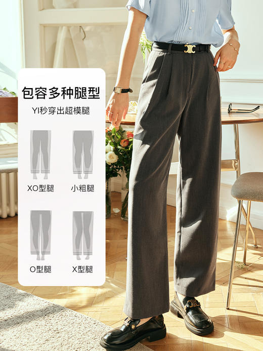 OLrain欧芮儿法式灰色休闲裤女春季2023新款高腰直筒阔腿西装长裤 商品图2