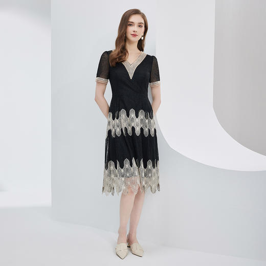 NF8D6斯尔丽瑟俪2023春夏浪漫柔美款式经典大方收腰绣花蕾丝连衣裙 商品图3