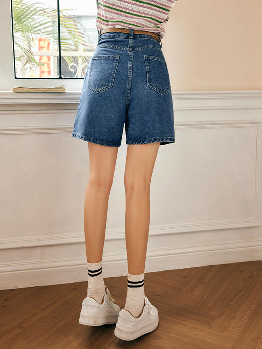 OLrain欧芮儿法式短款牛仔裤女春季2023年新款高腰阔腿直筒五分裤 商品图2