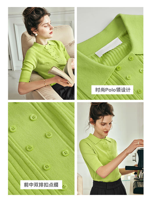 OLrain欧芮儿法式polo领短袖t恤女夏季2023年新款修身纯色套头衫 商品图1