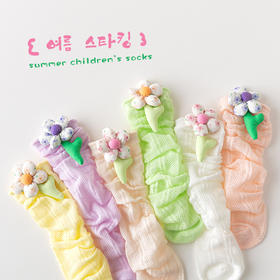 【母婴用品】女童糖果色棉袜花朵夏季长筒袜春夏薄款宝宝小腿袜堆堆袜