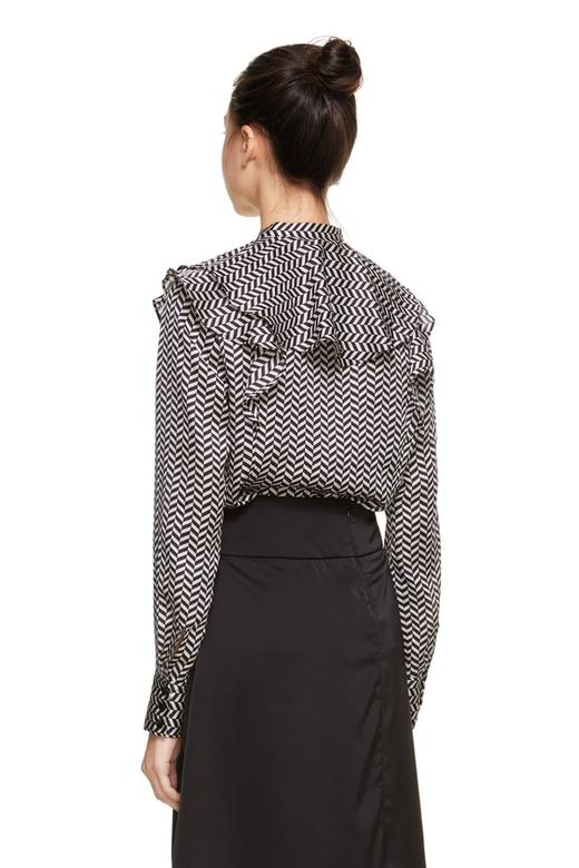 ELLA JADE 黑白人字纹荷叶边上衣 8837 商品图1