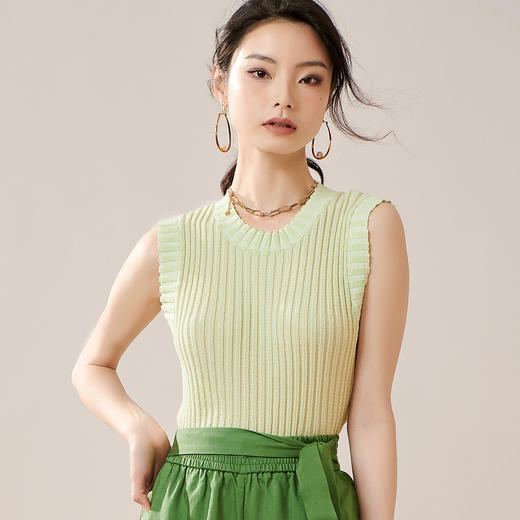 剩L/XL 芳外【短款圆领针织背心】2024夏季新款弹力无袖女式针织衫 商品图1