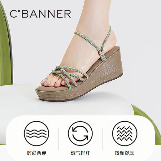 千百度女鞋夏季凉拖鞋度假两穿厚底坡跟外穿休闲超火拖鞋 A23305176 商品图3