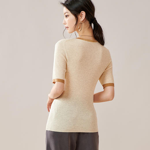 芳外【拼色基础针织T】2024夏季新款薄款弹力女式针织衫 商品图6