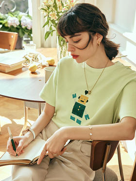 OLrain欧芮儿法式短袖T恤女春季2023新款宽松重工珠片绣休闲上衣