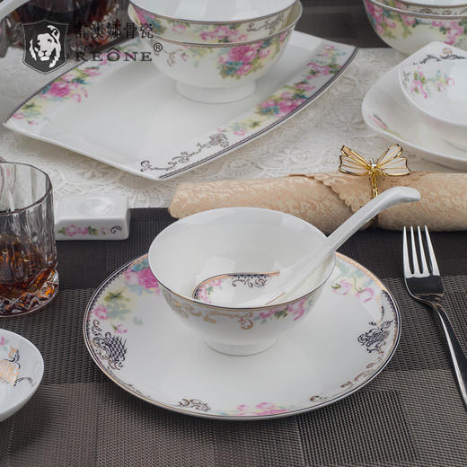 【清仓特惠3折，仅1套，无货退款】雷澳娜REONE 凯丽威廉10人用50头中式骨瓷碗碟餐具套装 商品图3