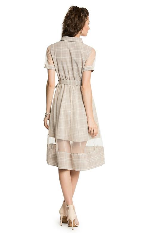 ZVY 杏色网格拼接连衣裙 2918 商品图2