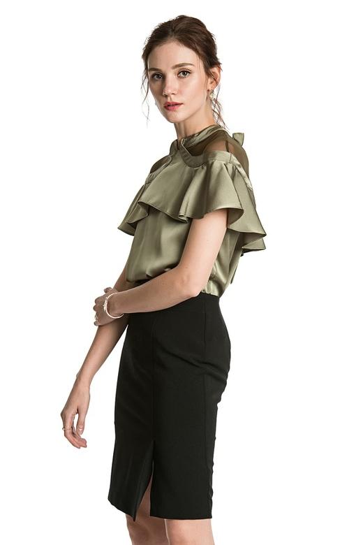 YI ZHUO一琢 墨绿色透视荷叶边饰上衣 2587 商品图2