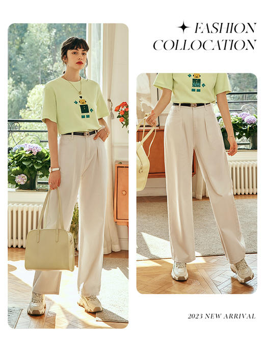 OLrain欧芮儿法式短袖T恤女春季2023新款宽松重工珠片绣休闲上衣 商品图1