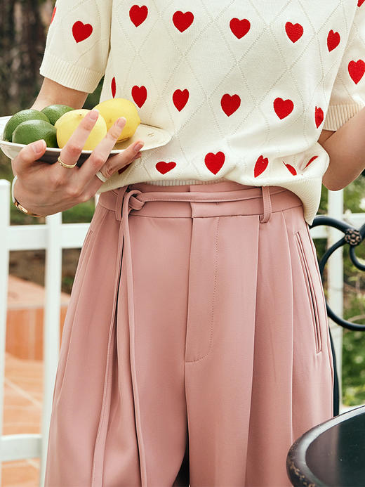 OLrain欧芮儿法式粉色西装休闲裤女夏季2023新款高腰系带阔腿裤子 商品图2