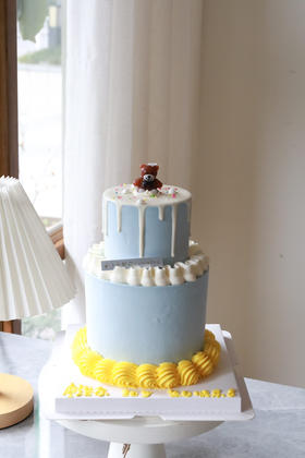 迷你双层蓝色系小熊（图为4+2寸）（适合3-4人）