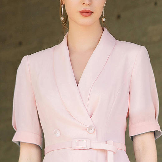 夏季粉色小香风连衣裙女双排扣收腰时尚气质名媛正装一步裙202156Q1 商品图6