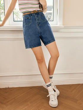 OLrain欧芮儿法式短款牛仔裤女春季2023年新款高腰阔腿直筒五分裤