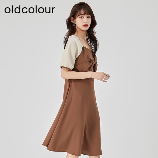 oldcolour2023夏新款赫本风简约拼接设计感显瘦连衣裙女O21101143 商品图3