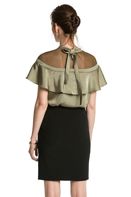 YI ZHUO一琢 墨绿色透视荷叶边饰上衣 2587 商品图3