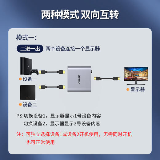 品胜 HDMI2.0双向切换器(PGM-HB12）Type-C接口支持HDMI2.0 商品图5