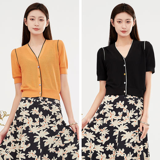 【商场同款】阿菁娜小香风撞色v领针织衫A28X318005 商品图6