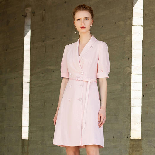 夏季粉色小香风连衣裙女双排扣收腰时尚气质名媛正装一步裙202156Q1 商品图3