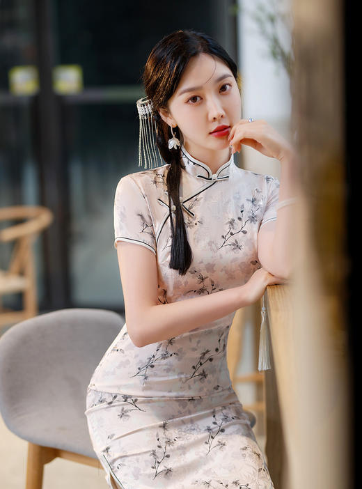 ZAYS-82269春夏改良中长年轻旗袍日常修身显瘦少女短袖立领旗袍 商品图2