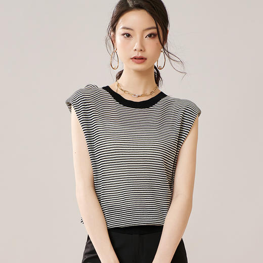剩S/M/L/XL 芳外【条纹背心针织T】2024夏季新款女式针织衫 商品图2