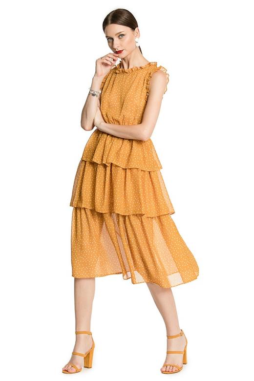 AVA 黄色荷叶边收腰连衣裙 2893 商品图4