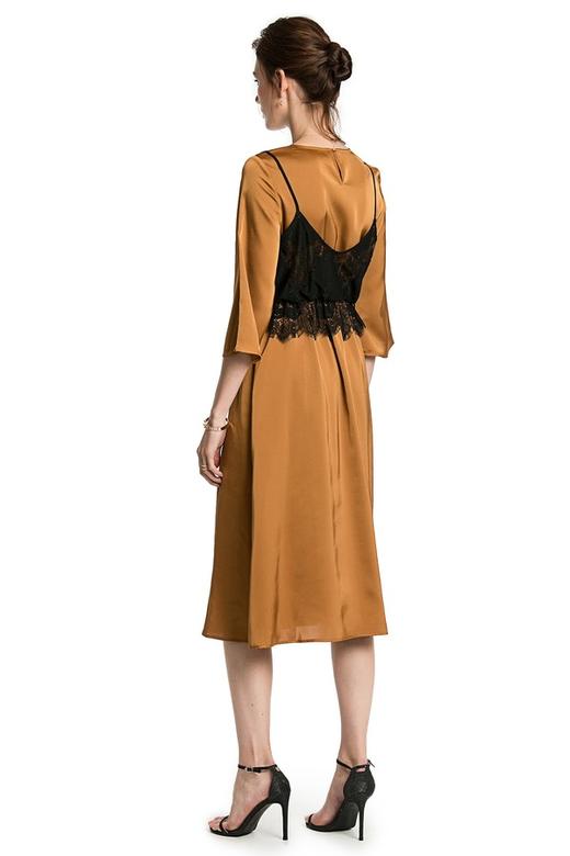 YI ZHUO一琢 光泽感蕾丝吊带假两件连衣裙 2590 商品图3