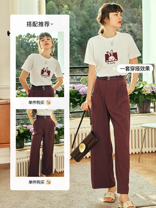 OLrain欧芮儿法式白色短袖T恤女夏季2023年新款宽松兔子印花上衣 商品图3