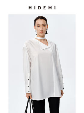 HIDEMI 极简设计感多穿镂空不对称纽扣衬衫