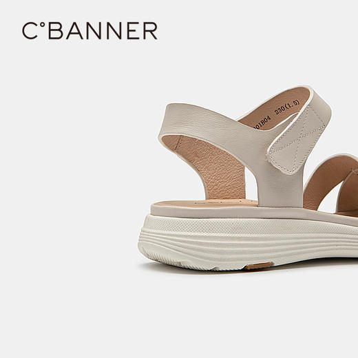 千百度女鞋夏季休闲凉鞋超轻厚底坡跟真皮魔术贴舒适 A23309301 商品图4