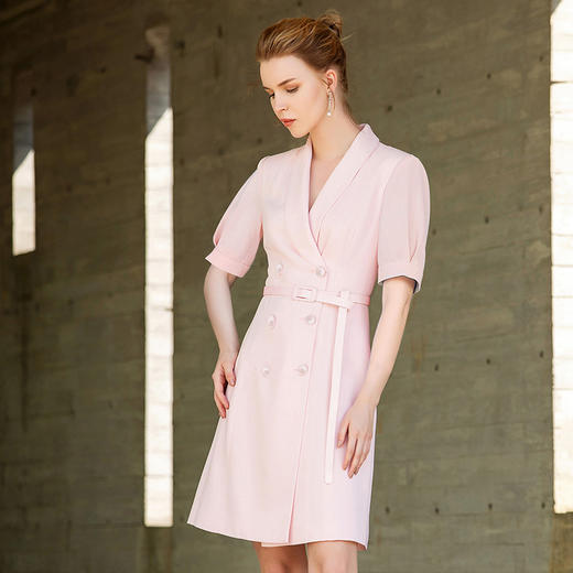 夏季粉色小香风连衣裙女双排扣收腰时尚气质名媛正装一步裙202156Q1 商品图4