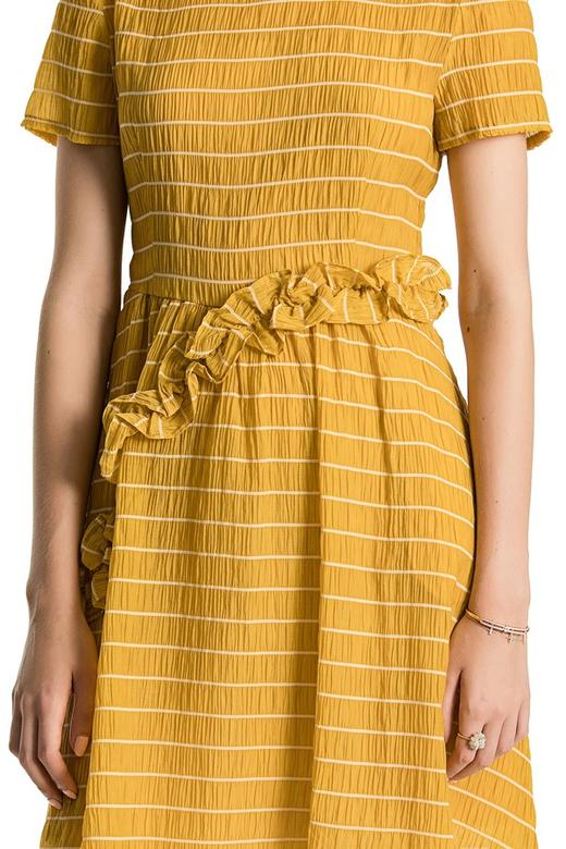 YI ZHUO一琢 黄色木耳边饰收腰连衣裙 2663 商品图4