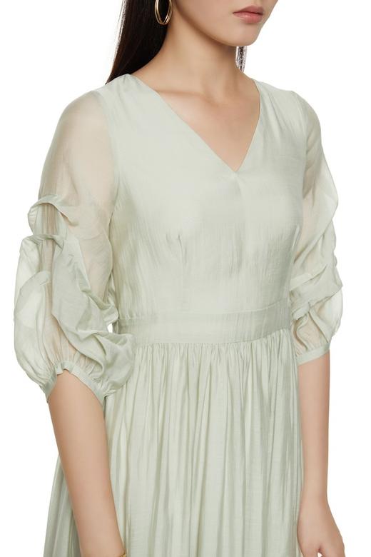 SUMMER & SAGE 薄荷色半透明V领连衣裙 7318 商品图2