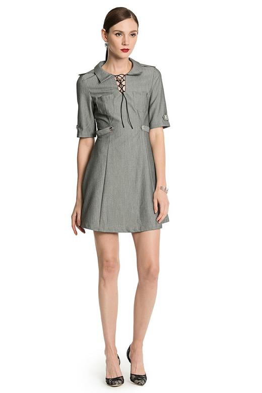 ROSEHOO 灰色收腰衬衫裙 2668 商品图0