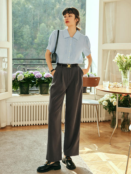 OLrain欧芮儿法式灰色休闲裤女春季2023新款高腰直筒阔腿西装长裤 商品图3